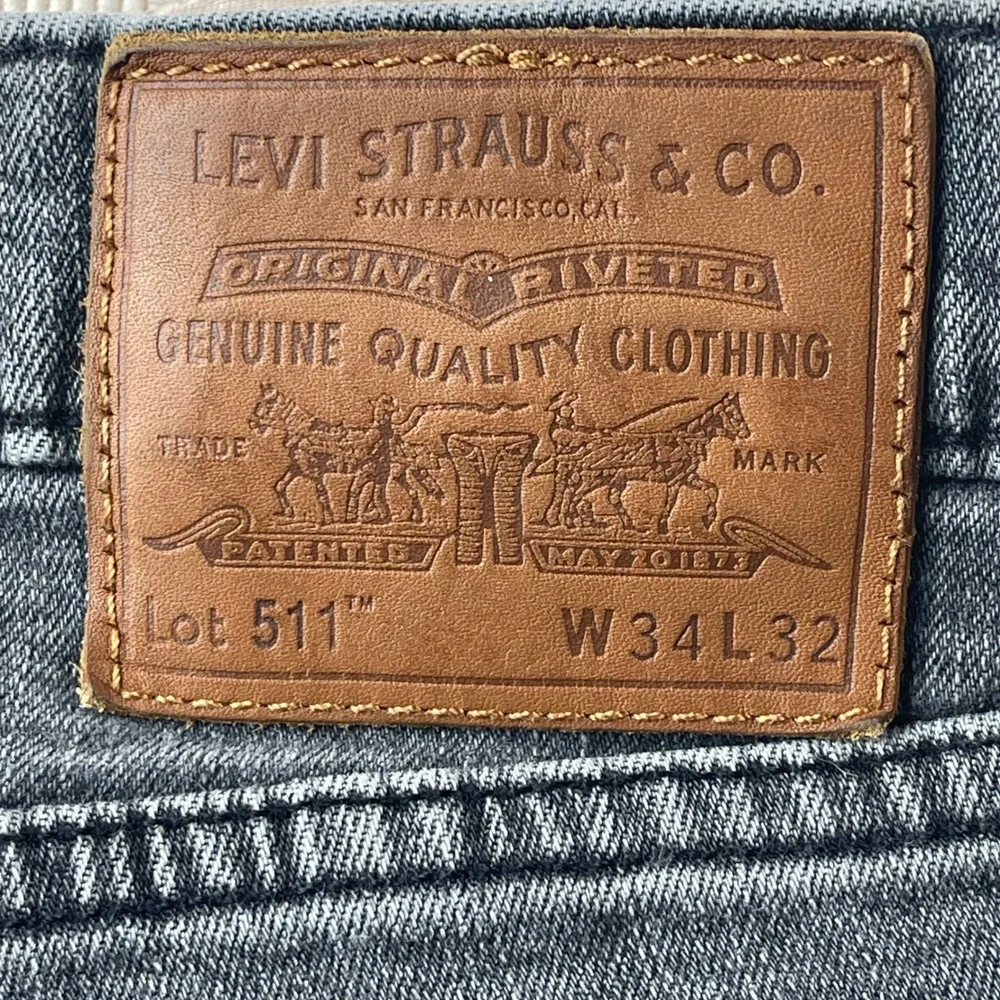 Levis 511 Slim Fit Mens Grey Jeans W34 L32 Stretch Denim Pants Grey Wash‎